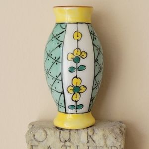 Limoges Vintage Mini Vase ~ Made in France ~ Pretty Green w/ Yellow Flowers